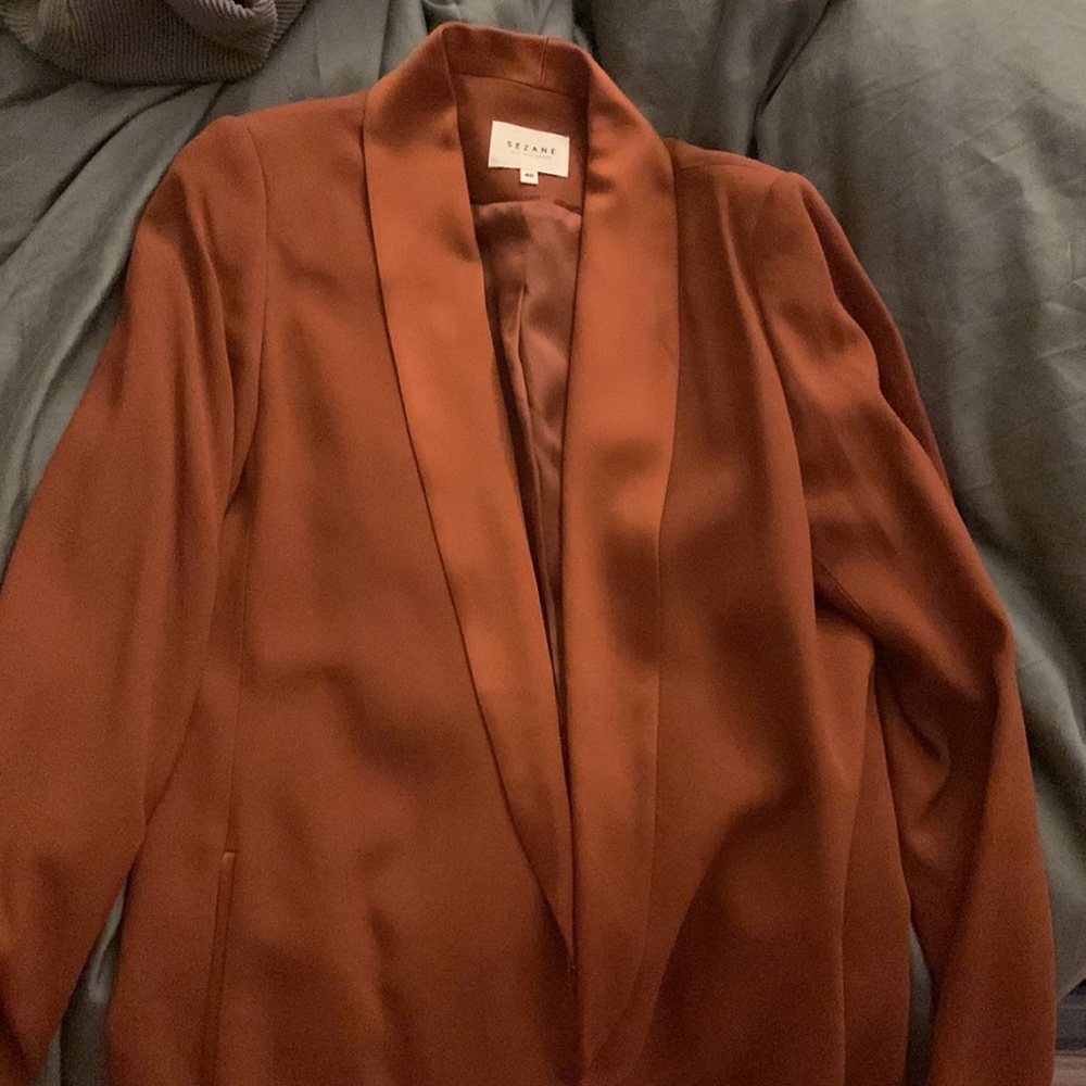 sezane gustavo trouser and sari jacket blazer suit set rust brown M - Picture 4 of 5